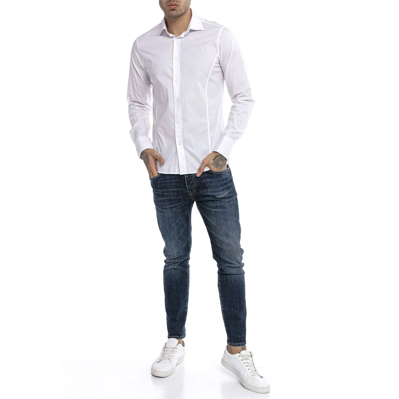 Red Bridge Herren Basic Design Slim Fit Langarm Hemd Weiß