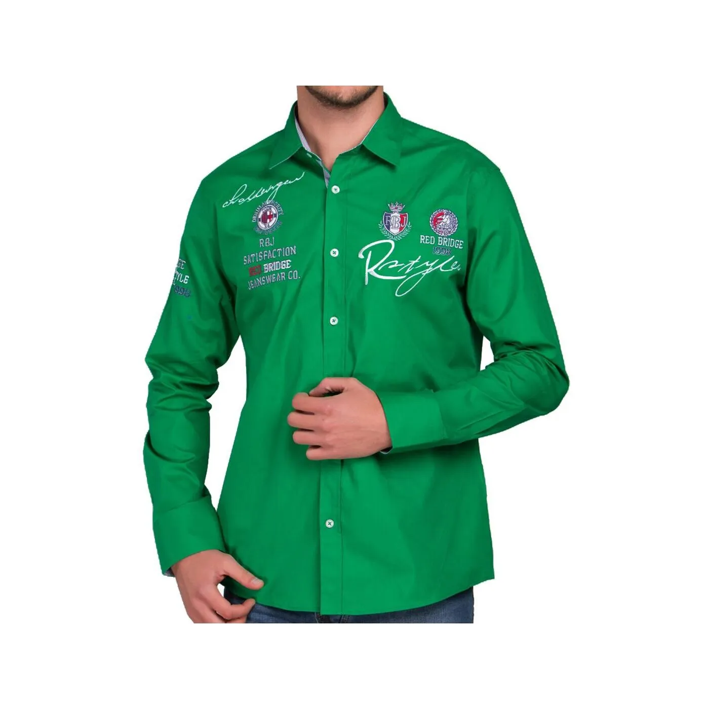 Red Bridge Herren R-Style Design Regular Fit Langarm Hemd grün