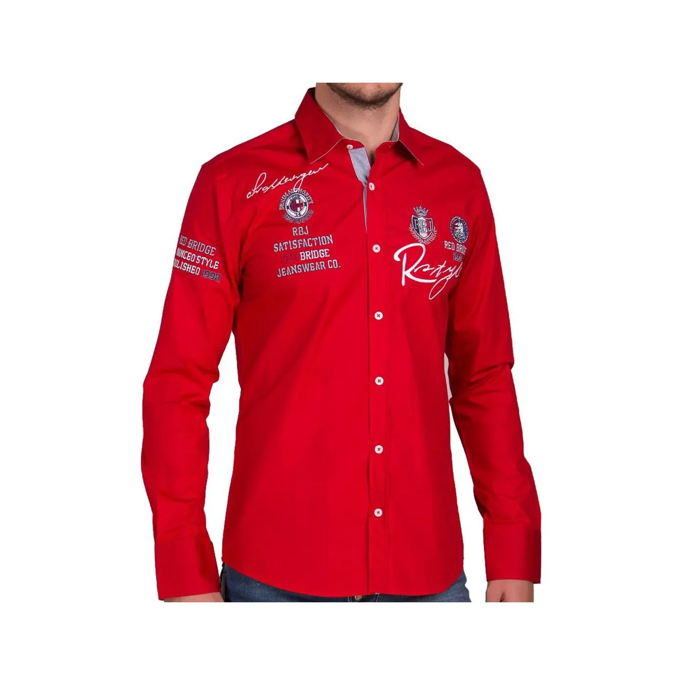 Red Bridge Herren R-Style Design Regular Fit Langarm Hemd Rot