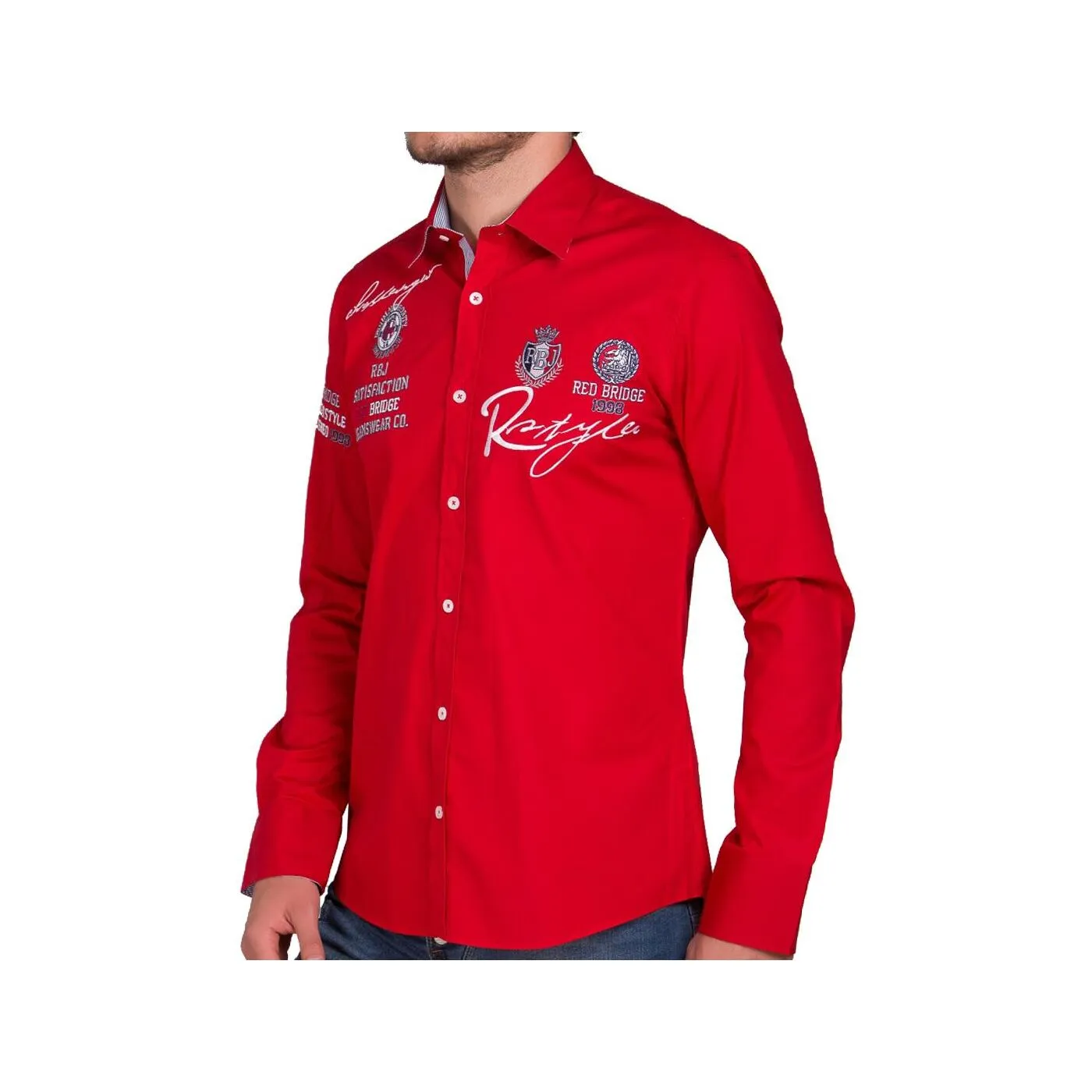 Red Bridge Herren R-Style Design Regular Fit Langarm Hemd Rot